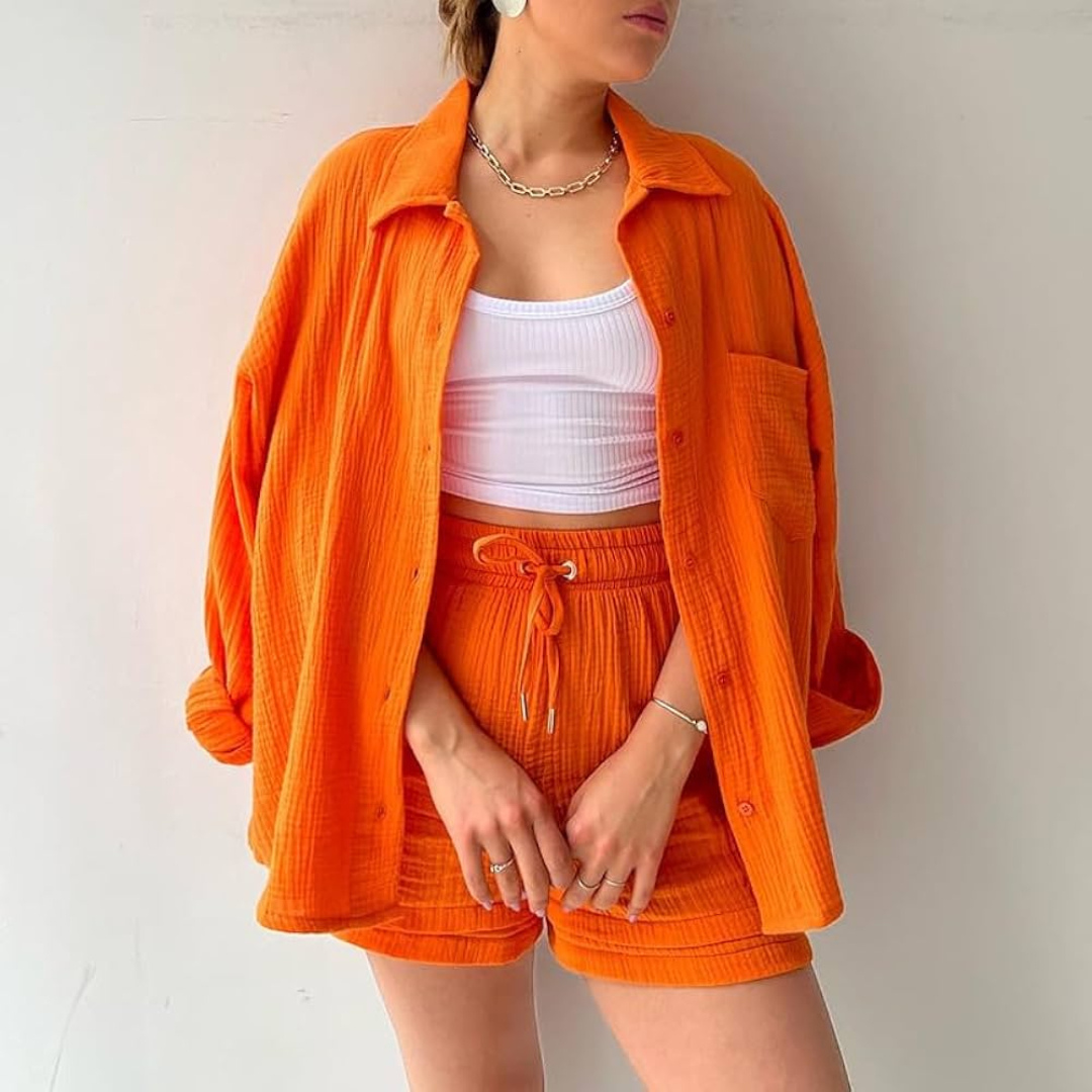 Sylviana™ | Set di due pezzi con maniche lunghe e pantaloni corti