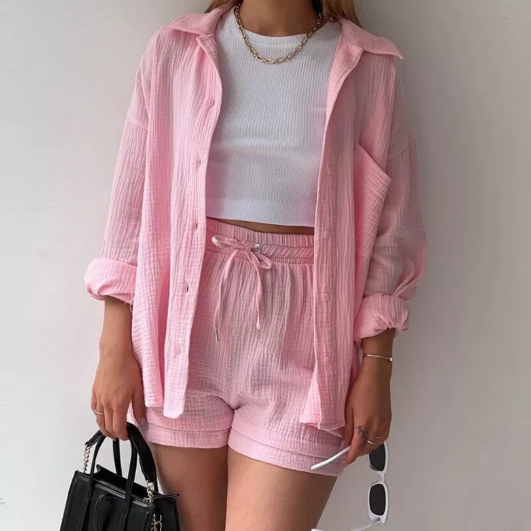 Sylviana™ | Set di due pezzi con maniche lunghe e pantaloni corti