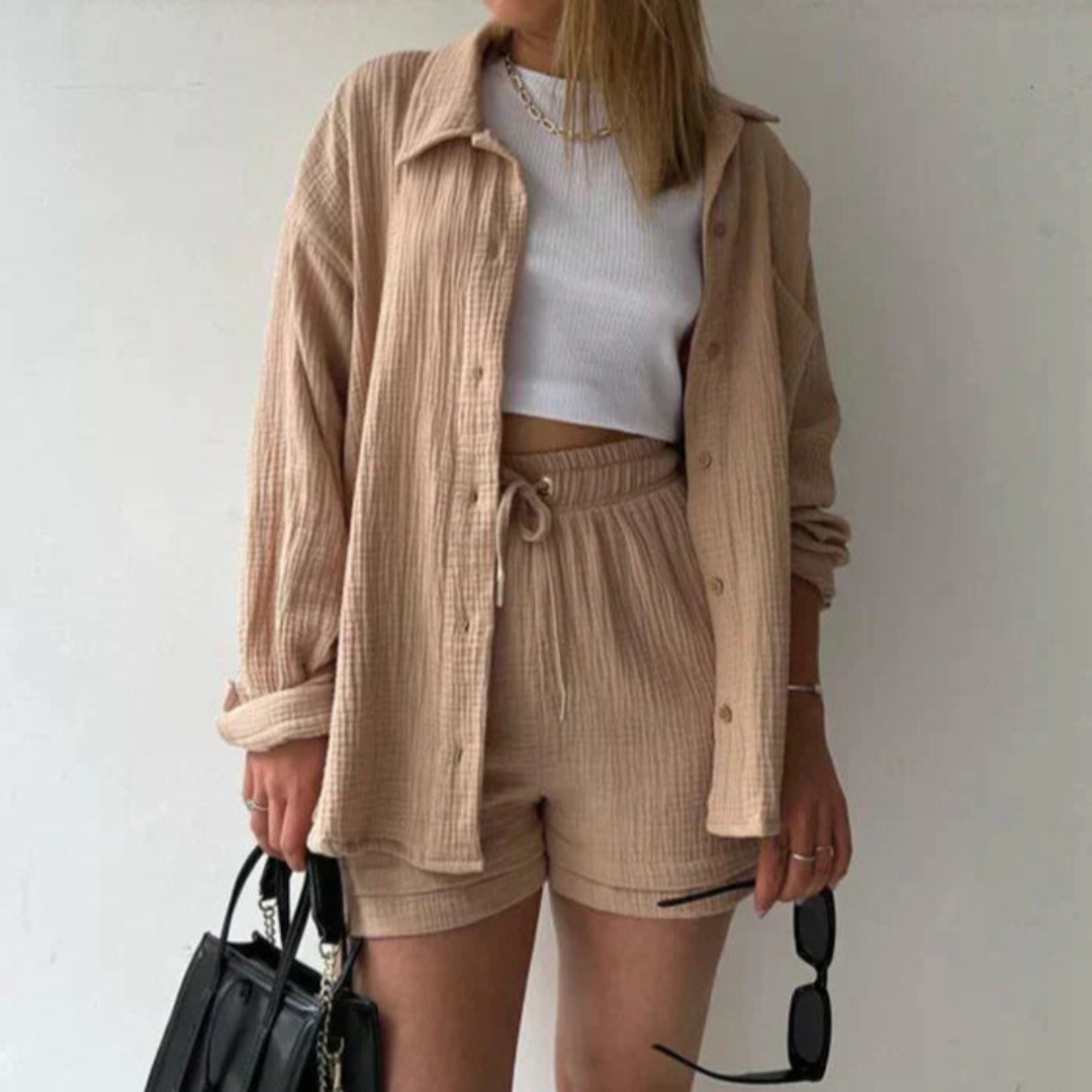 Sylviana™ | Set di due pezzi con maniche lunghe e pantaloni corti