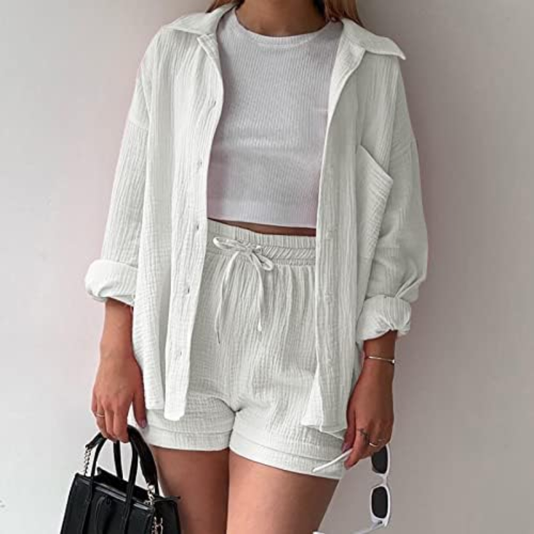 Sylviana™ | Set di due pezzi con maniche lunghe e pantaloni corti